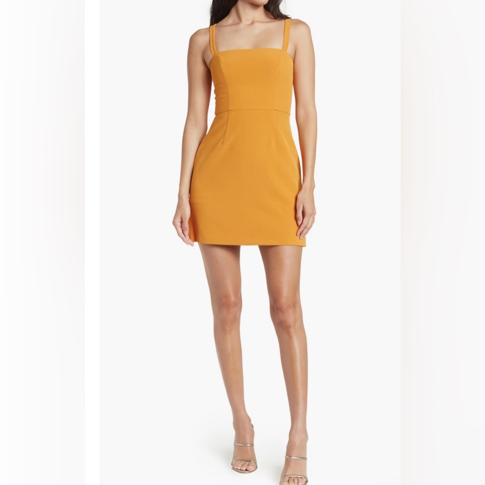 French Connection whisper straight square neck mini dress in golden oak